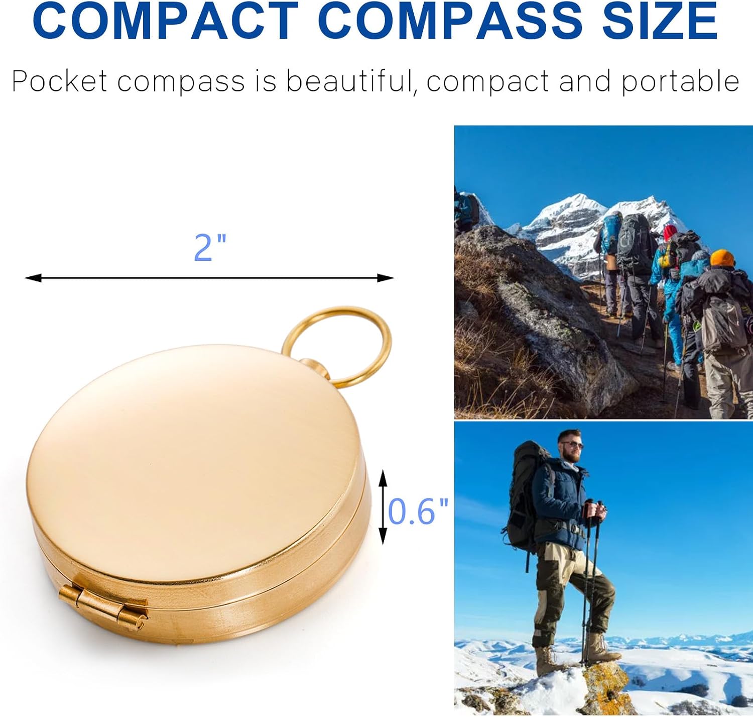 Tebery 2 Pack Classic Pocket Style Copper Compass, Portable Survival Navigation Gear Compasses, Waterproof Luminous Compass for Hiking Camping Hunting Climbing, Brass - Image 2