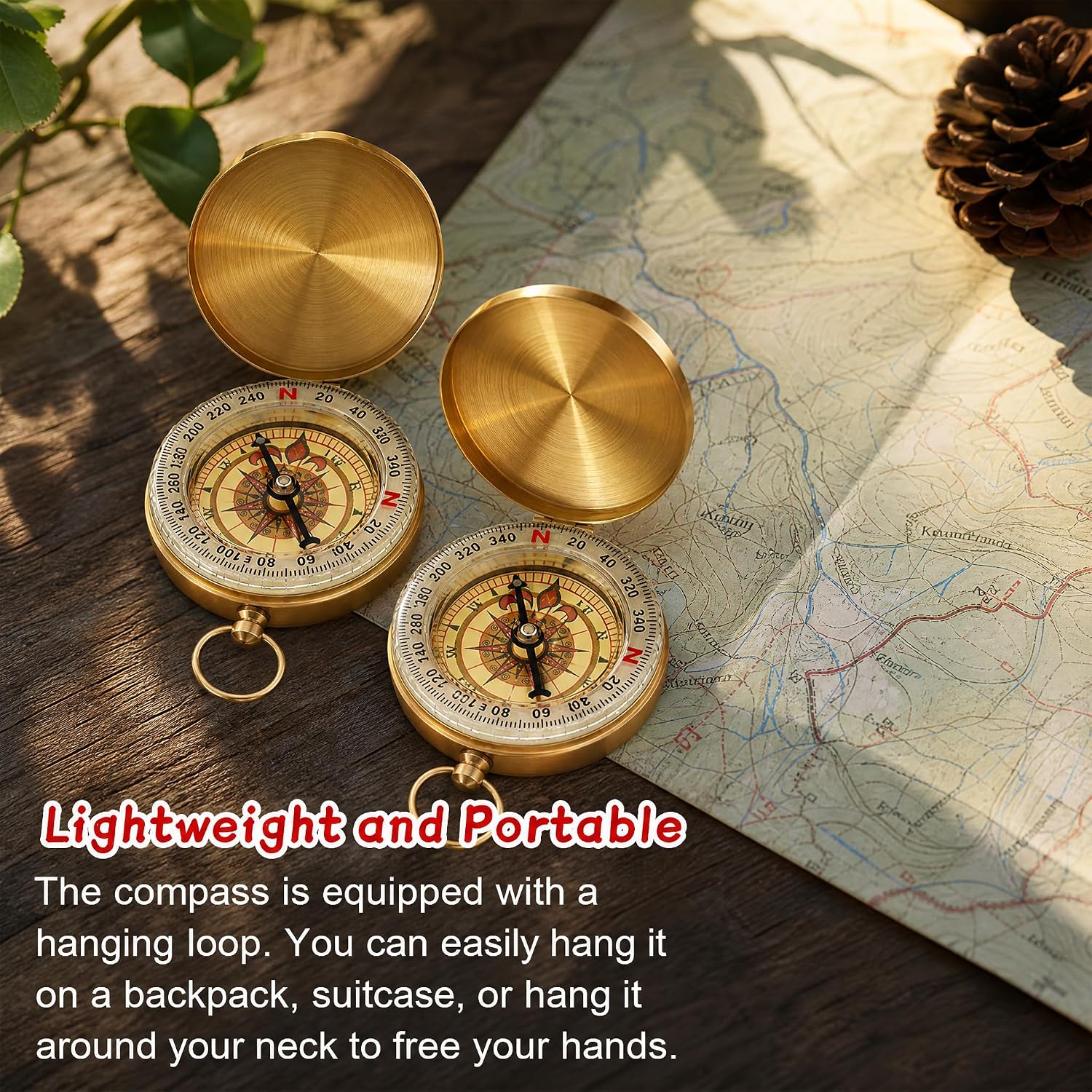 Tebery 2 Pack Classic Pocket Style Copper Compass, Portable Survival Navigation Gear Compasses, Waterproof Luminous Compass for Hiking Camping Hunting Climbing, Brass - Image 8