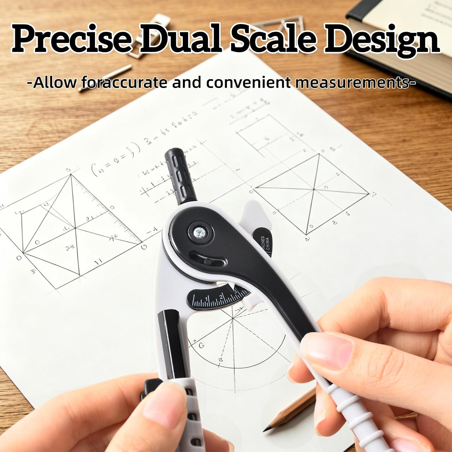 Unjoo Compass for Geometry Set, 6 Inch Protractor, Clear Plastic (Black) | 6 Inch Compass, Sharpener and Eraser, Easy Grip, Drafting Tool for Scool, Art, Drawing Precision Design for Math - Image 4