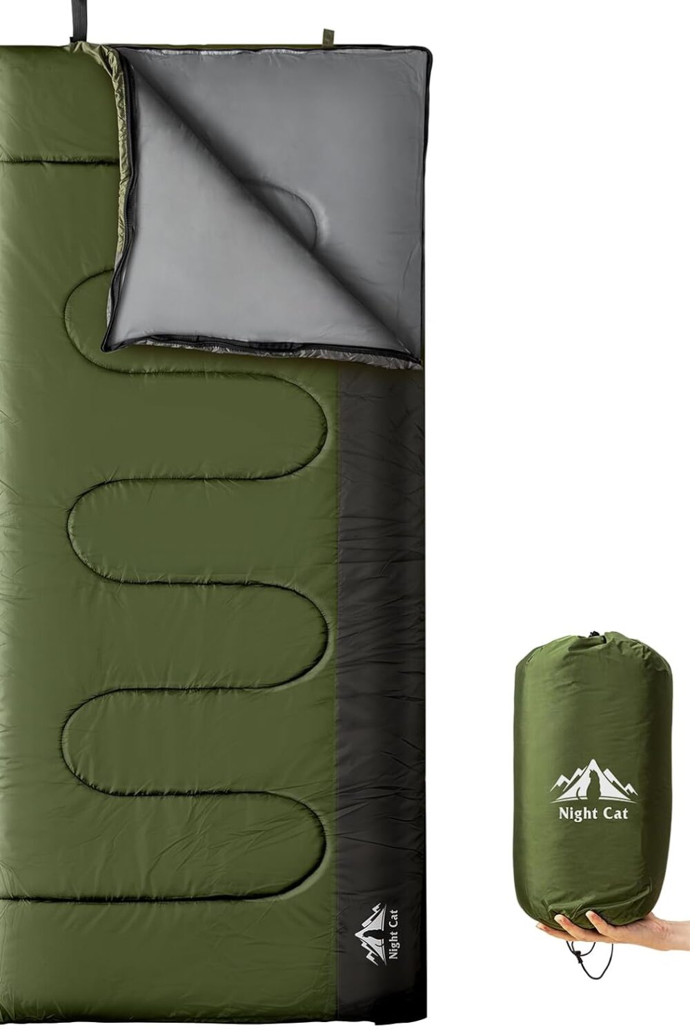 Night Cat Camping Sleeping Bag for Adults 3 Seasons Portable Lightweight Backpacking Hiking Traveling Indoor Outdoor Temperature 5-15℃ 2.6x6.3ft Switch to a Quilt or Blanket